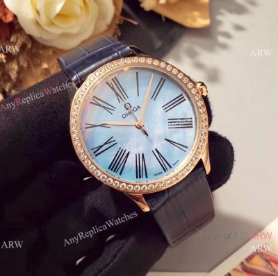 Omega De Ville Tresor Ladies Watches Blue MOP Dial Rose Gold